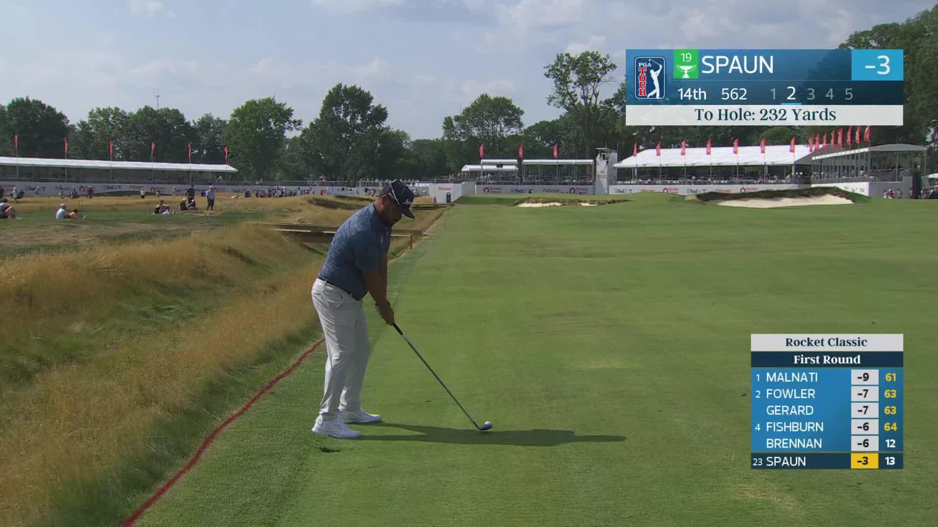J.J. Spaun sinks 26-foot birdie putt on No. 14 at Rocket Classic