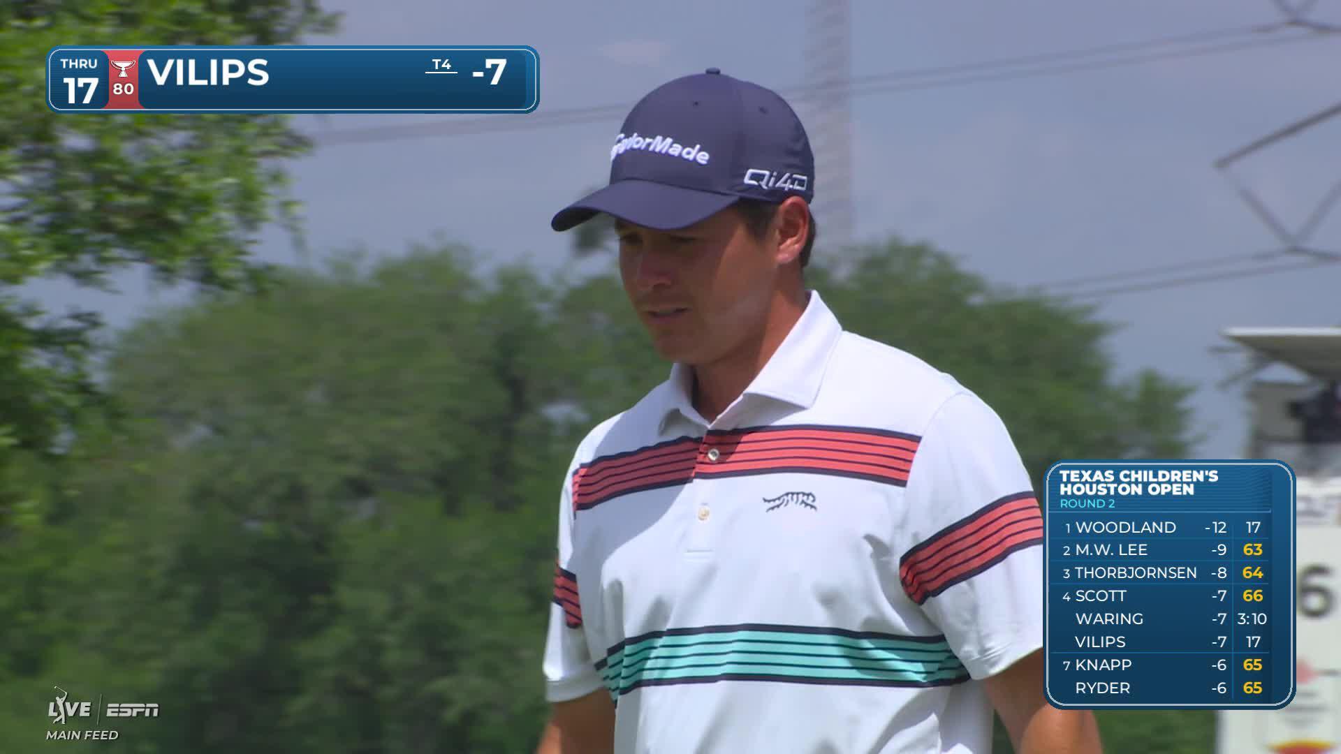 Karl Vilips sinks 10-foot birdie putt on No. 17 at Texas Children's