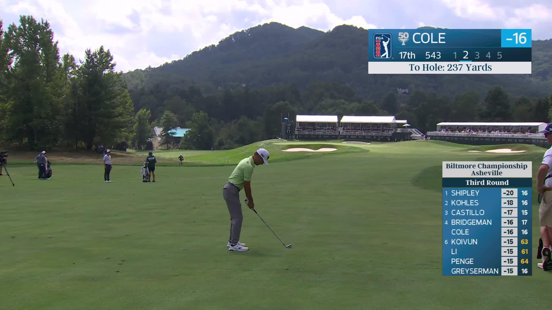 Eric Cole sinks 9-foot putt for birdie on No. 17 at Biltmore Championship