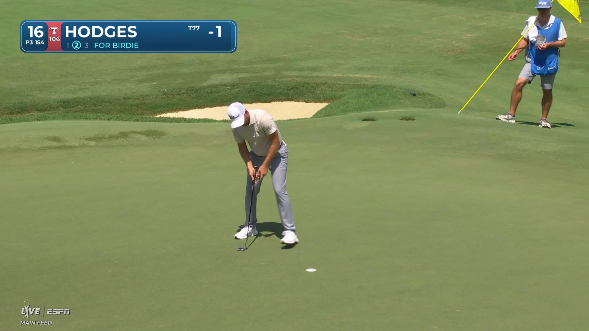 Lee Hodges hits tee shot to 3 feet, sets up birdie on No. 16 at Wyndham