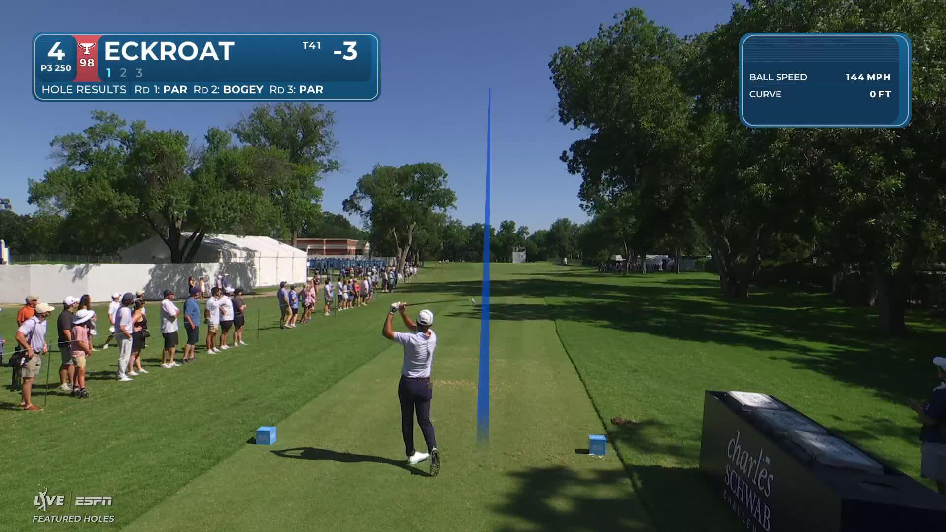 Austin Eckroat holes 73-foot greenside shot for birdie on No. 4 at Charles Schwab