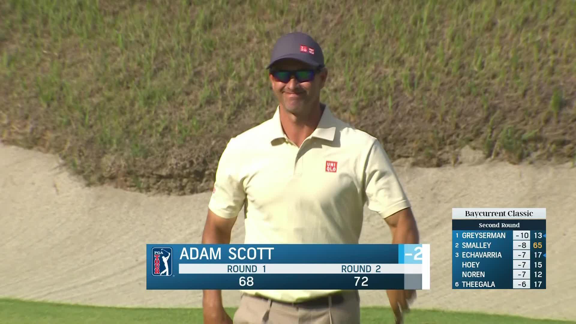 Adam Scott sinks birdie putt at Baycurrent