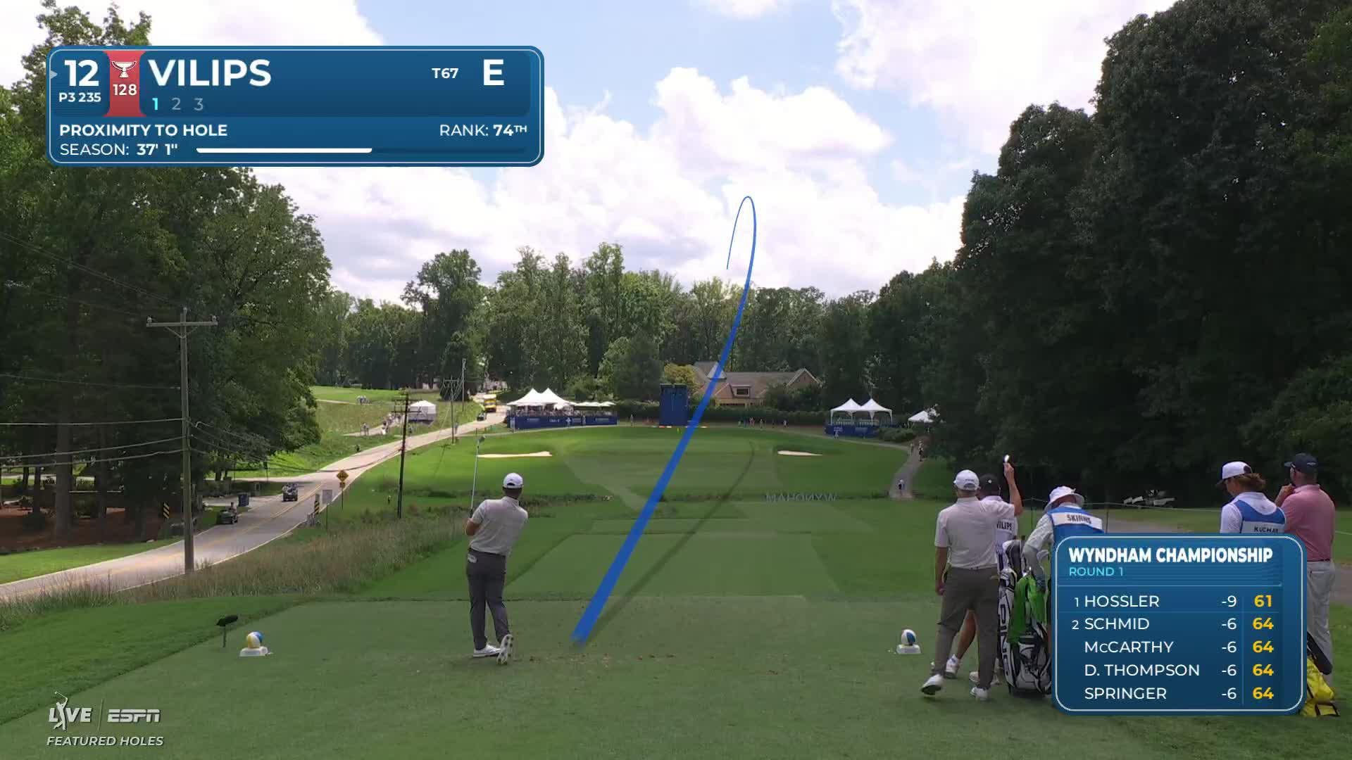 Karl Vilips hits tee shot to 13 feet, sets up birdie on No. 12 at Wyndham