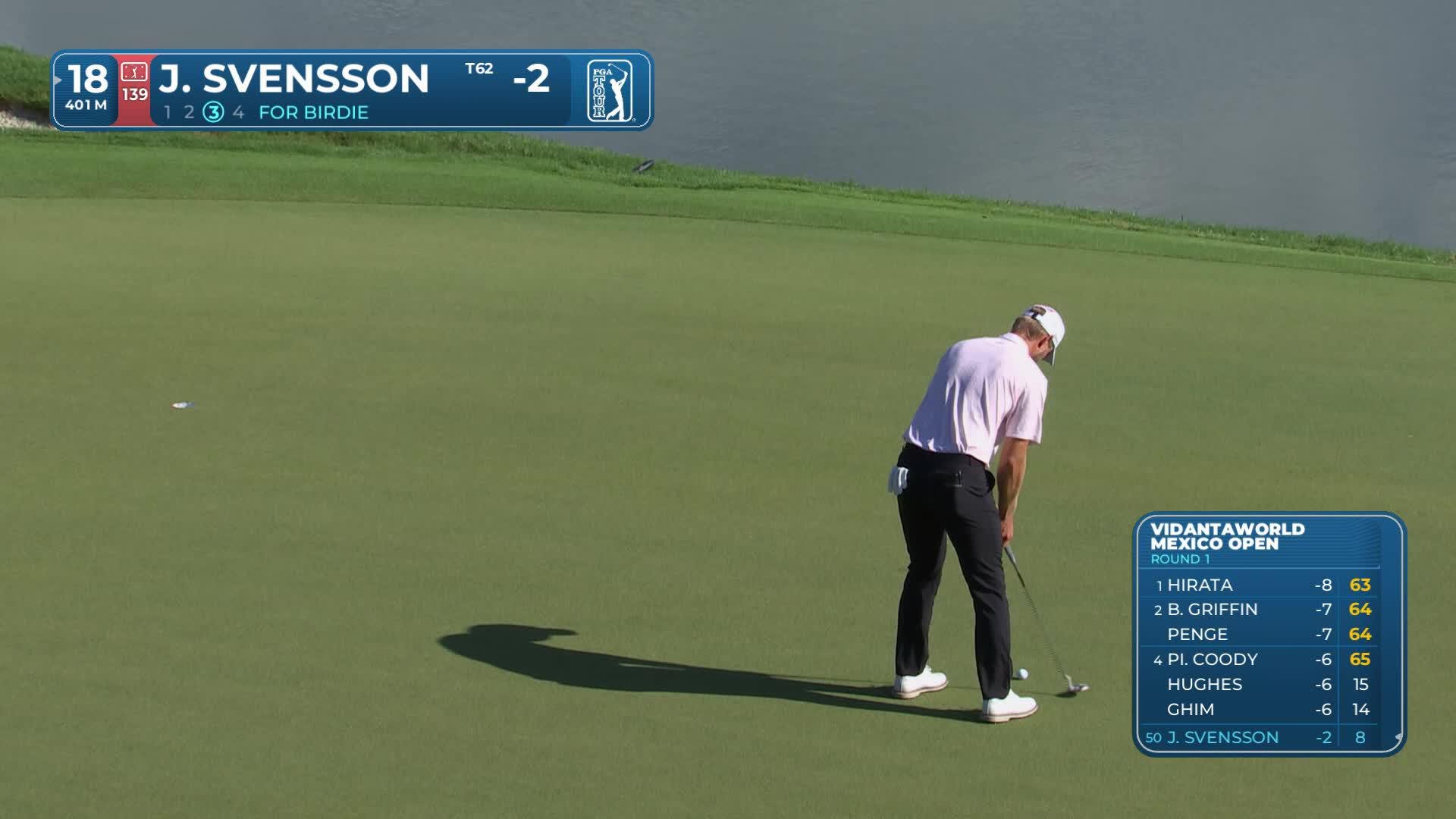 Jesper Svensson drains 11-foot birdie putt on No. 18 at Mexico Open
