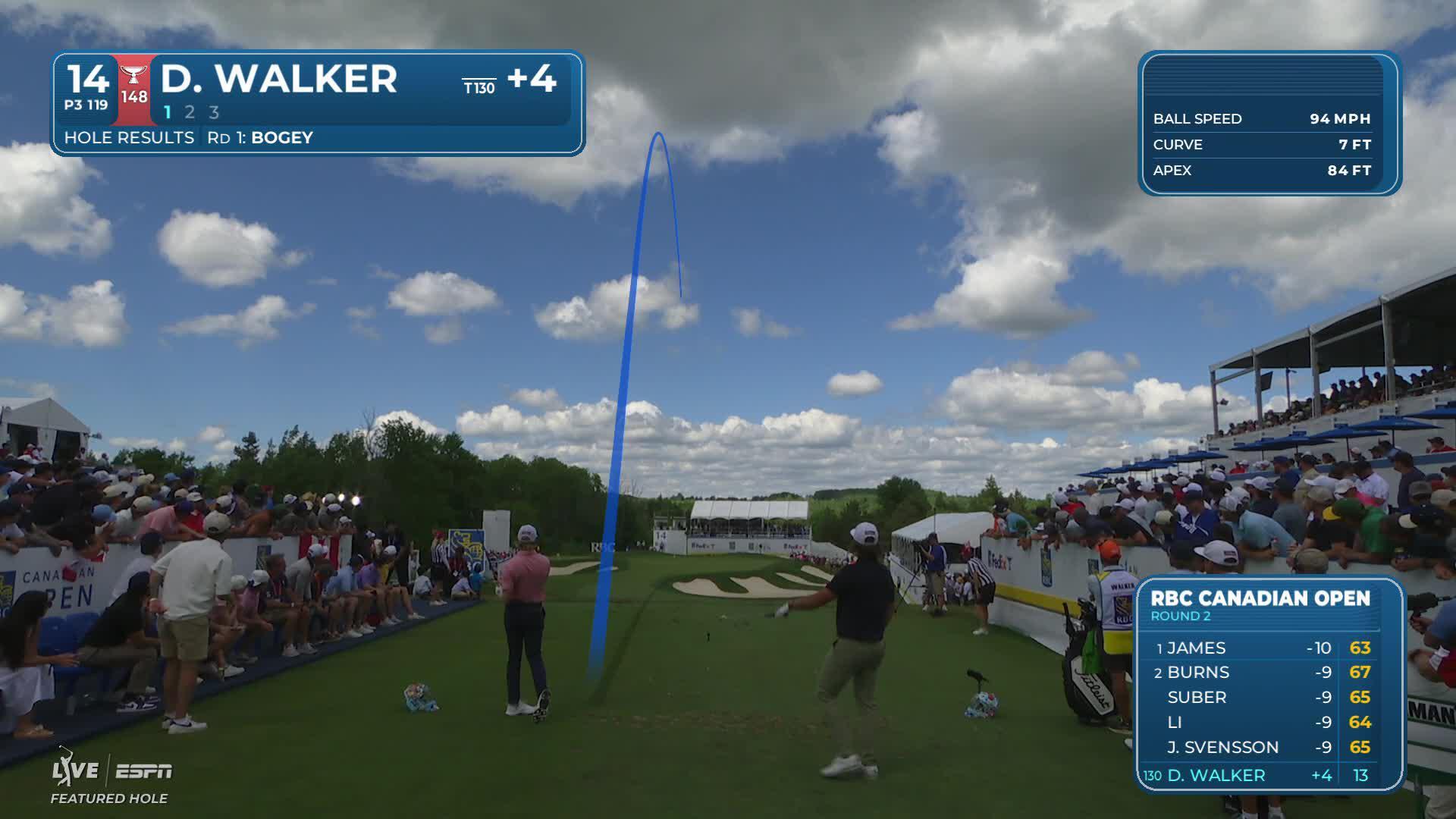 Danny Walker sinks 16-foot birdie putt on No. 14 at RBC Canadian