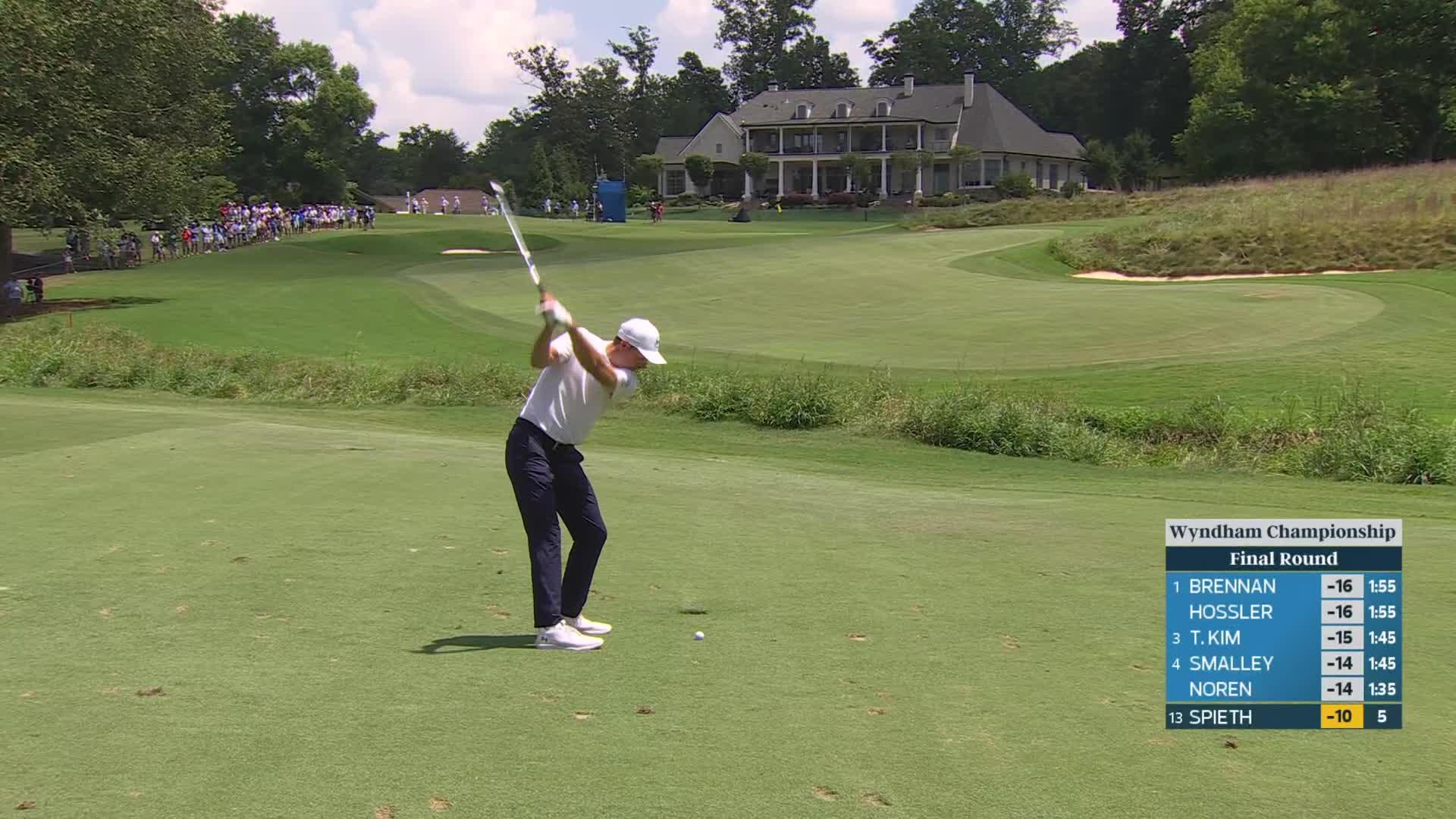 Jordan Spieth gets up-and-down from 153 yards for birdie on No. 6 at Wyndham
