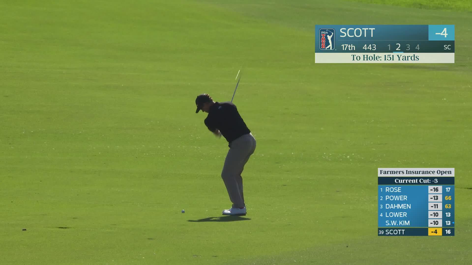 Adam Scott hits 149-yard approach to 7 feet, sets up birdie on No. 17 at Farmers