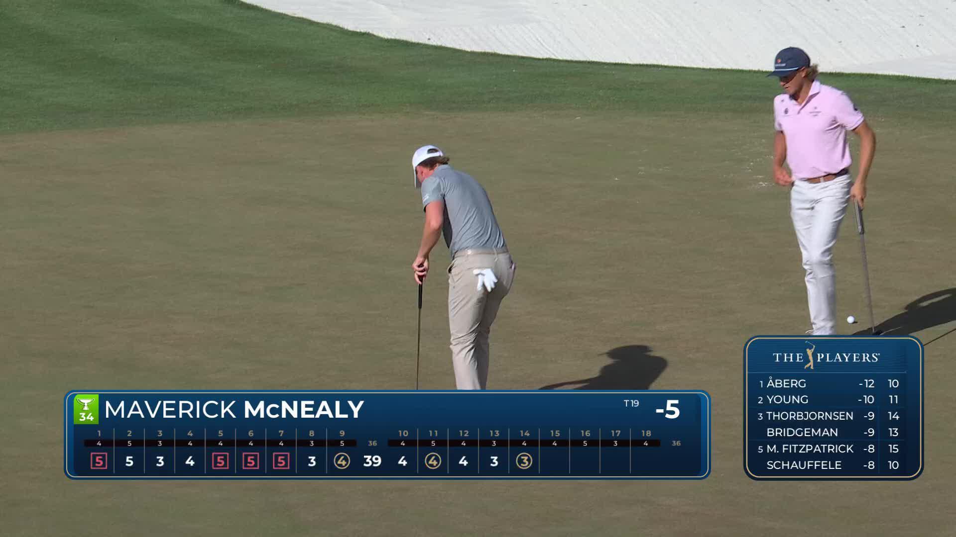Maverick McNealy sinks 27-foot birdie putt on No. 14 at THE PLAYERS