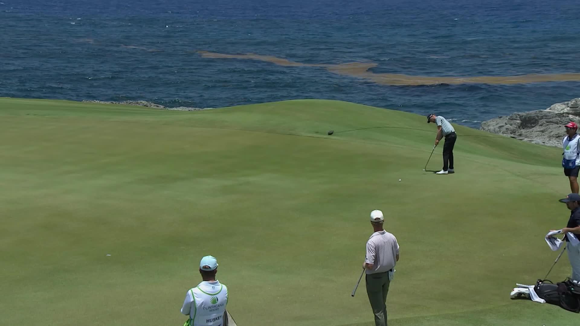 Pontus Nyholm sinks 37-foot birdie putt on No. 9 at Corales Puntacana