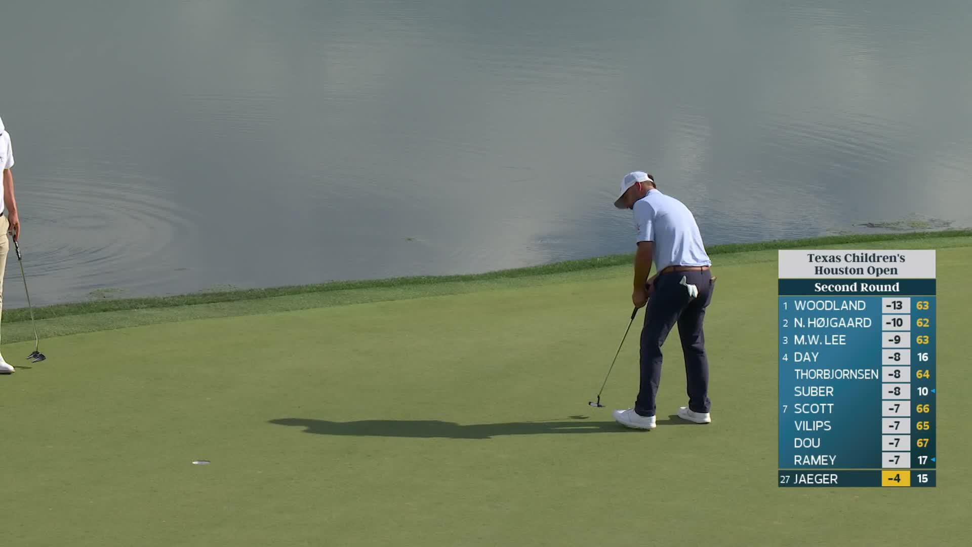 Stephan Jaeger sinks 10-foot birdie putt on No. 16 at Texas Children's