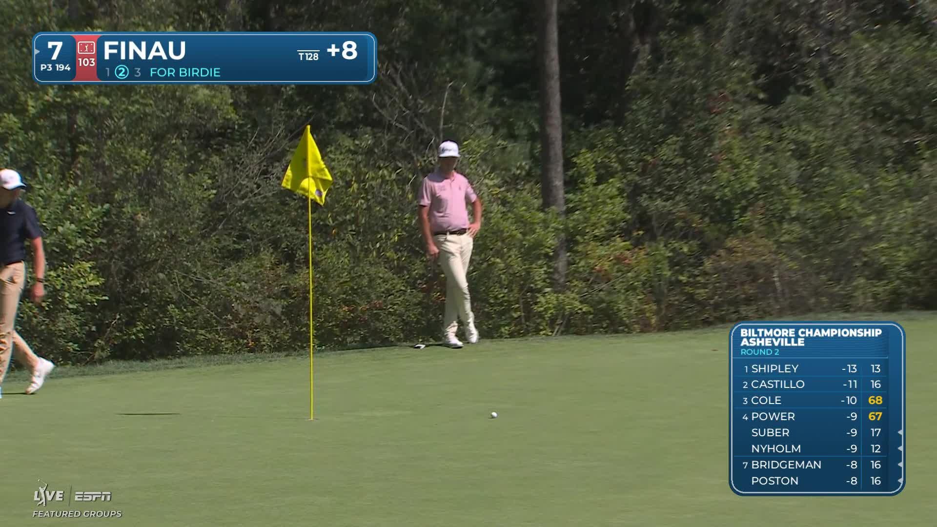 Tony Finau sinks 37-foot birdie putt on No. 7 at Biltmore Championship