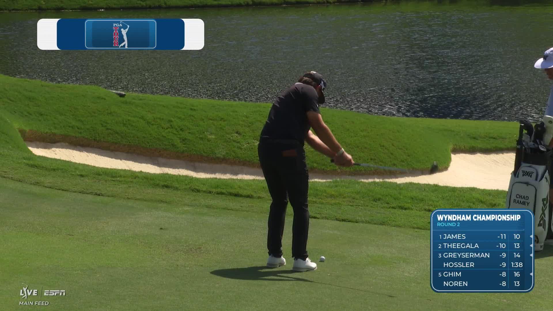 Chad Ramey sinks 3-foot putt for birdie on No. 15 at Wyndham