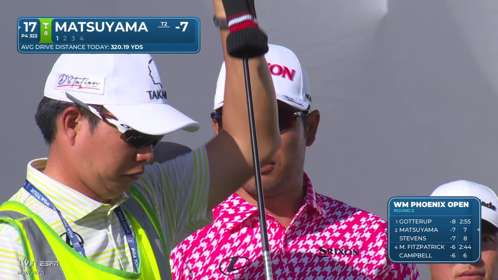 Hideki Matsuyama sinks 51-foot birdie putt on No. 17 at WM Phoenix Open
