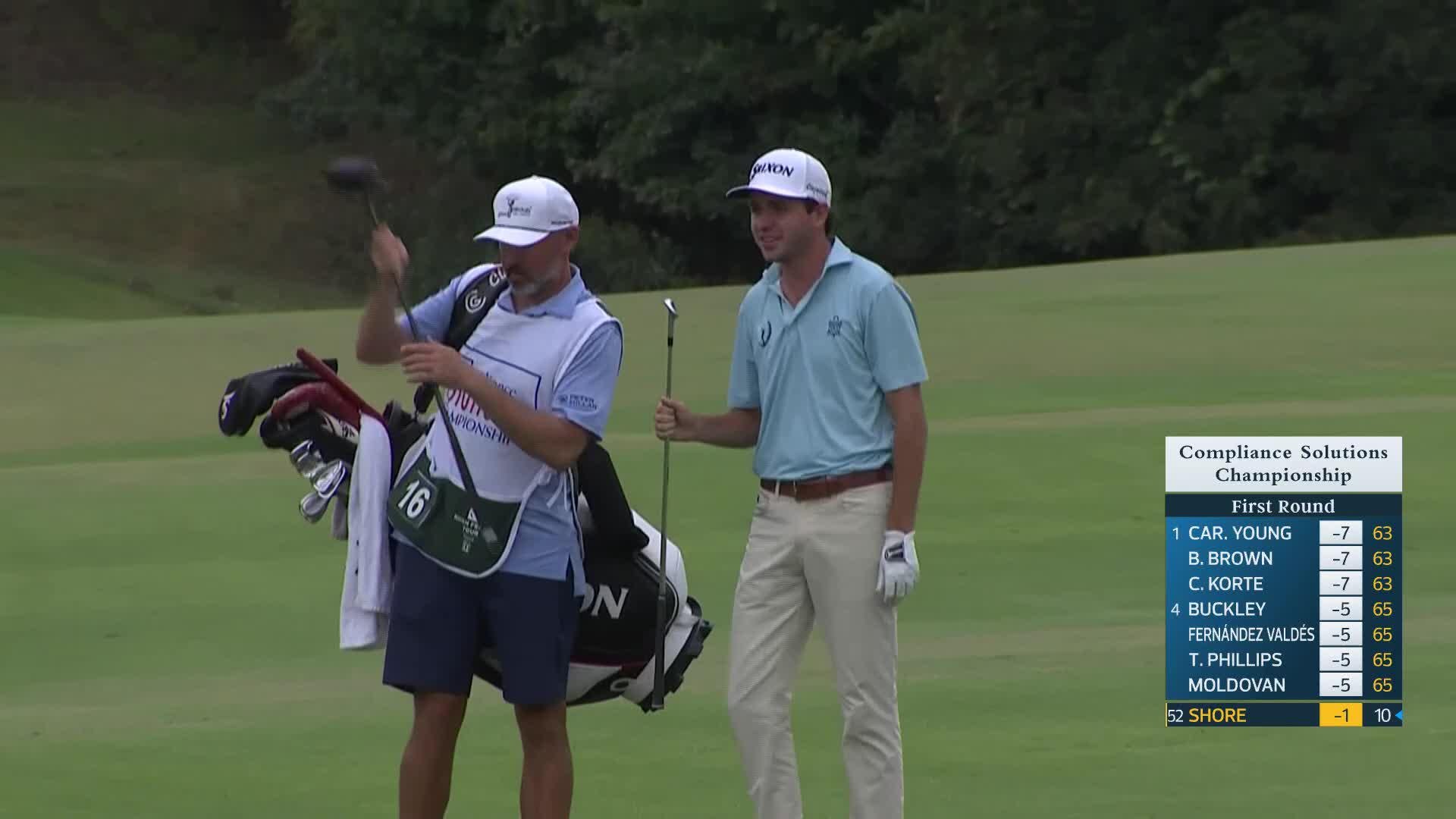Davis Shore makes birdie on No. 2 at Compliance Solutions