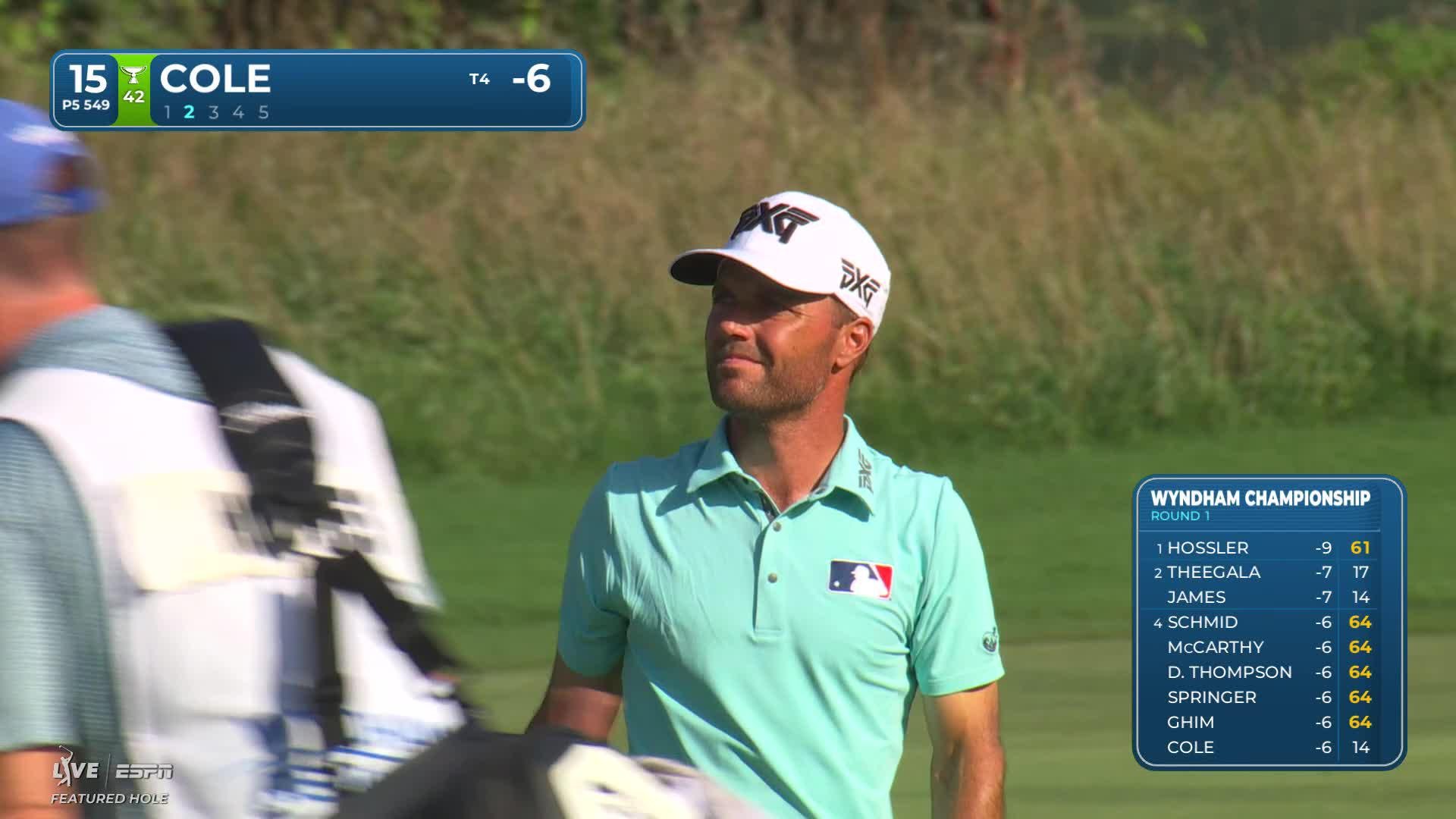 Eric Cole taps in 2-foot putt for birdie on No. 15 at Wyndham