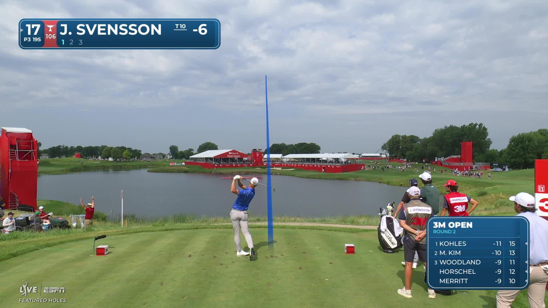 Jesper Svensson hits tee shot to 4 feet, sets up birdie on No. 17 at 3M Open