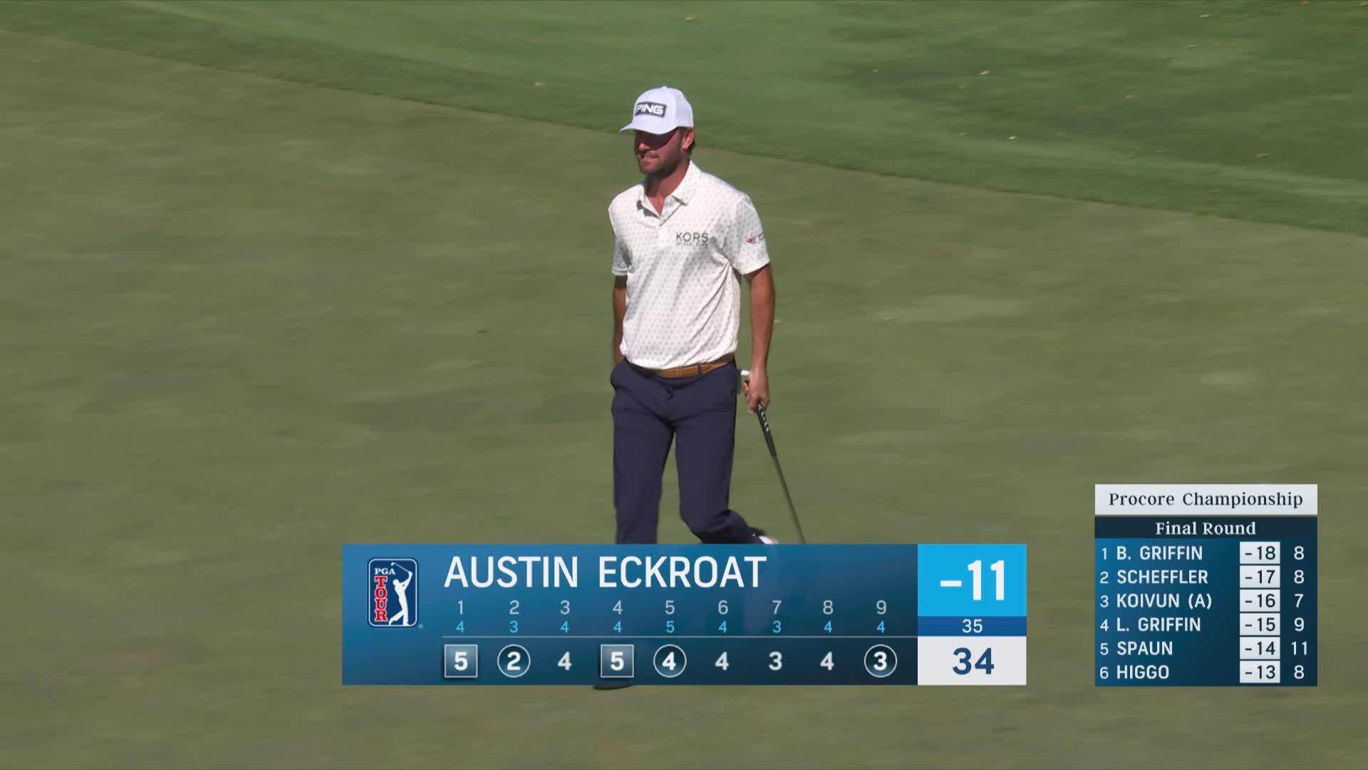 Austin Eckroat sinks 42-foot birdie putt on No. 9 at Procore