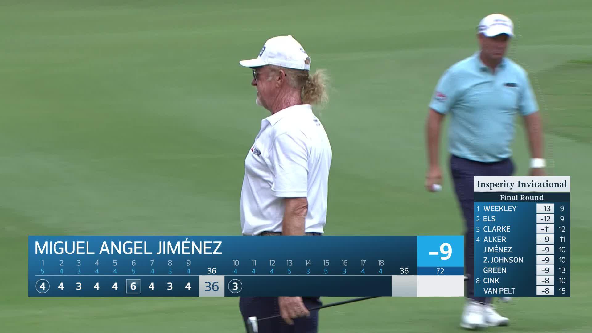 Miguel Angel Jiménez holes out for birdie on No. 10 at Insperity Invitational