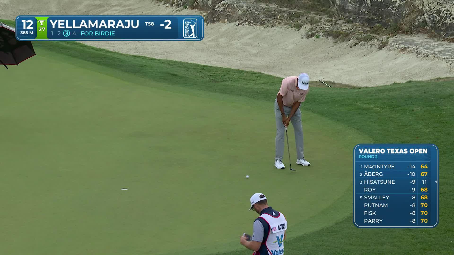 Sudarshan Yellamaraju drains 10-foot birdie putt on No. 12 at Valero