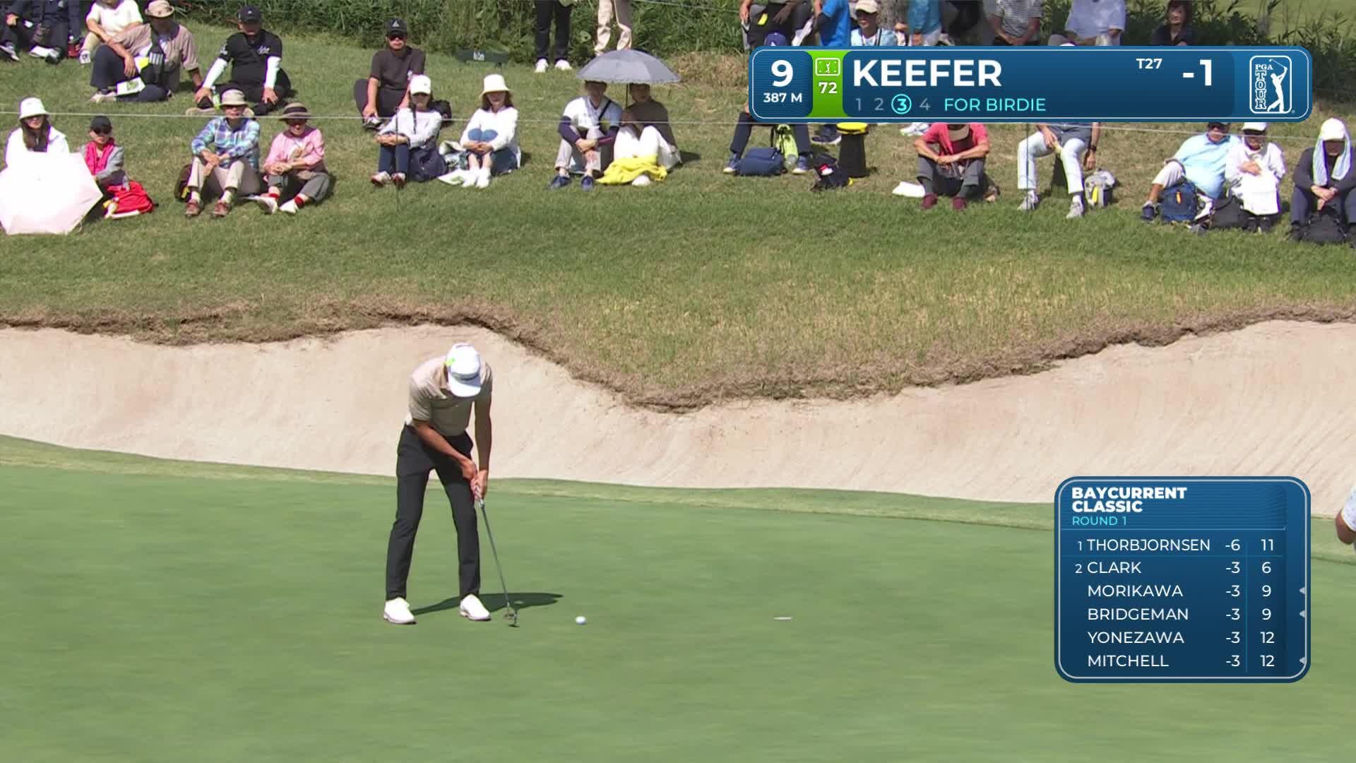 John Keefer drains 18-foot birdie putt on No. 9 at Baycurrent