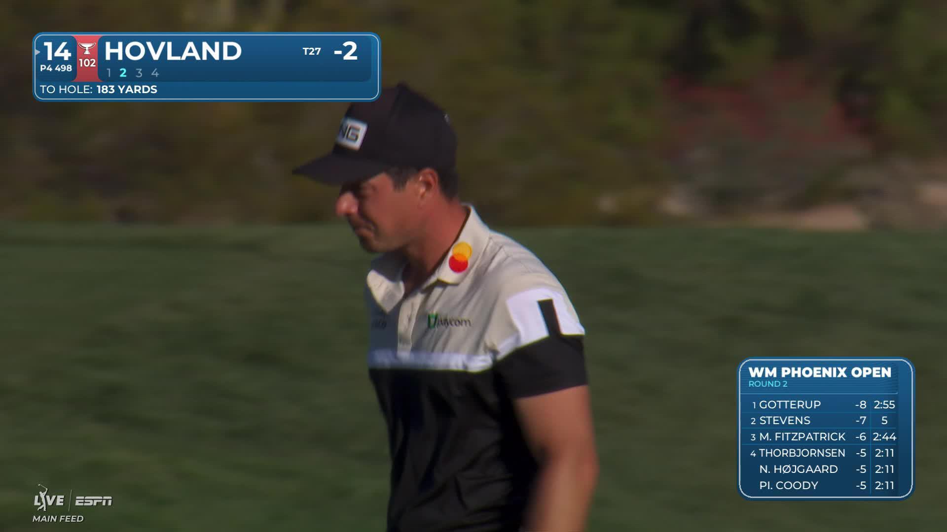 Viktor Hovland hits 184-yard approach to 3 feet, makes birdie on No. 14