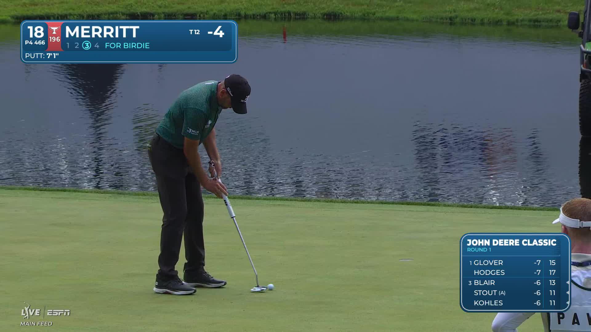 Troy Merritt sinks 7-foot putt for birdie on No. 18 at John Deere
