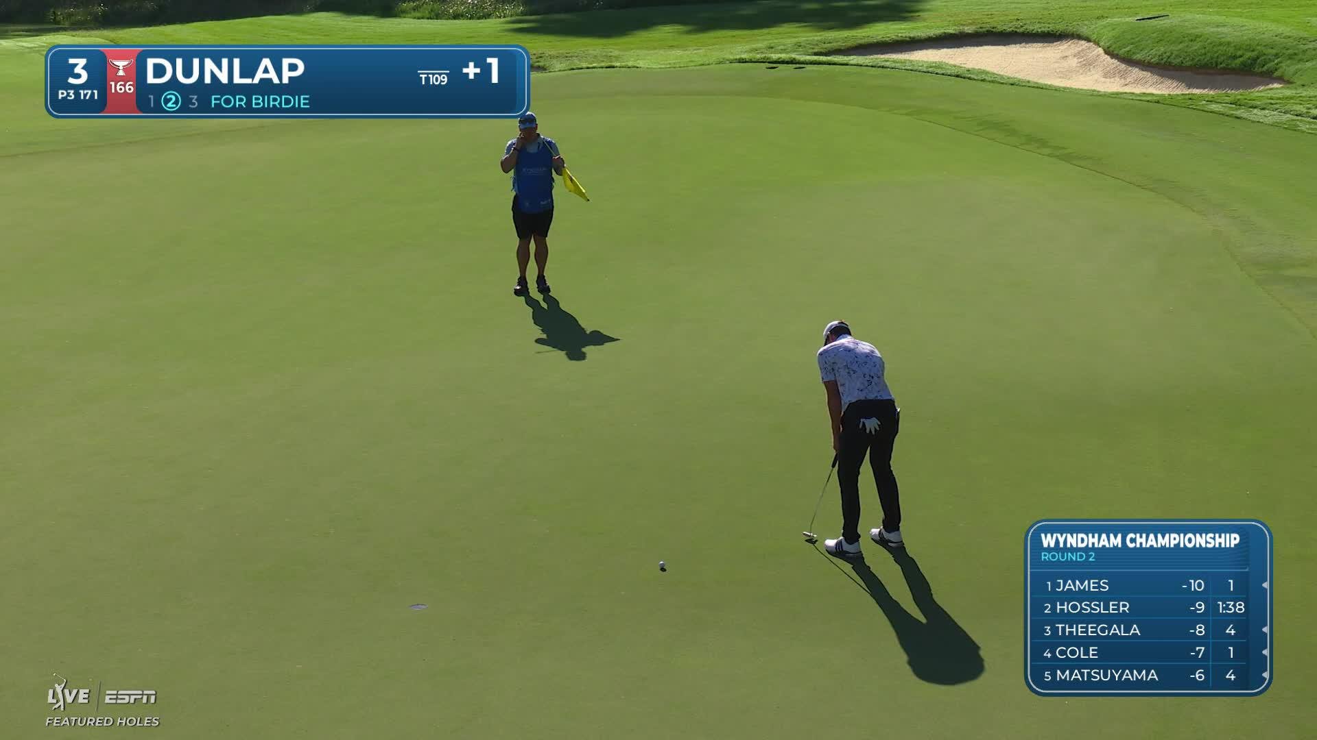 Nick Dunlap drains 10-foot birdie putt on No. 3 at Wyndham