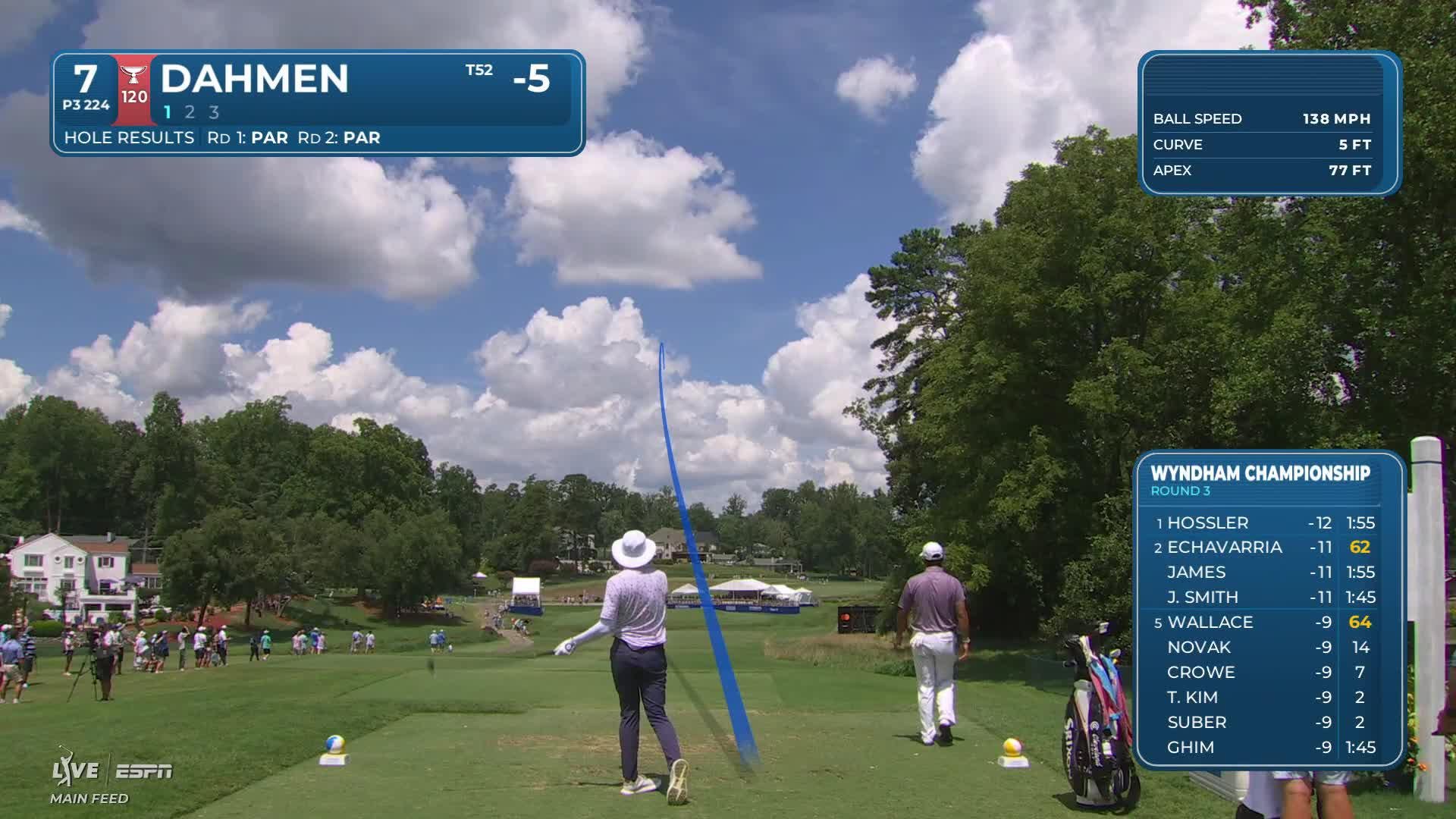 Joel Dahmen sinks 34-foot birdie putt on No. 7 at Wyndham