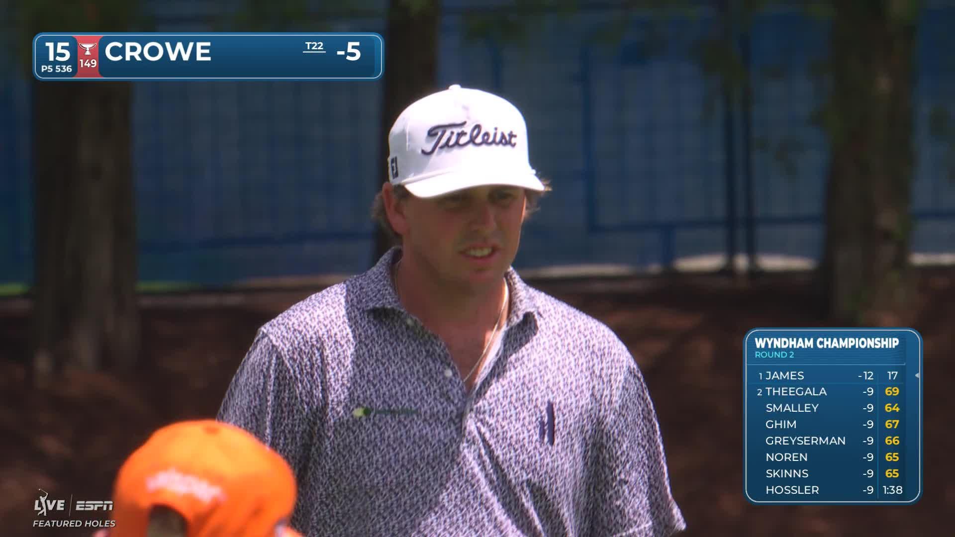 Trace Crowe reaches par-5 No. 15 in two, makes birdie at Wyndham