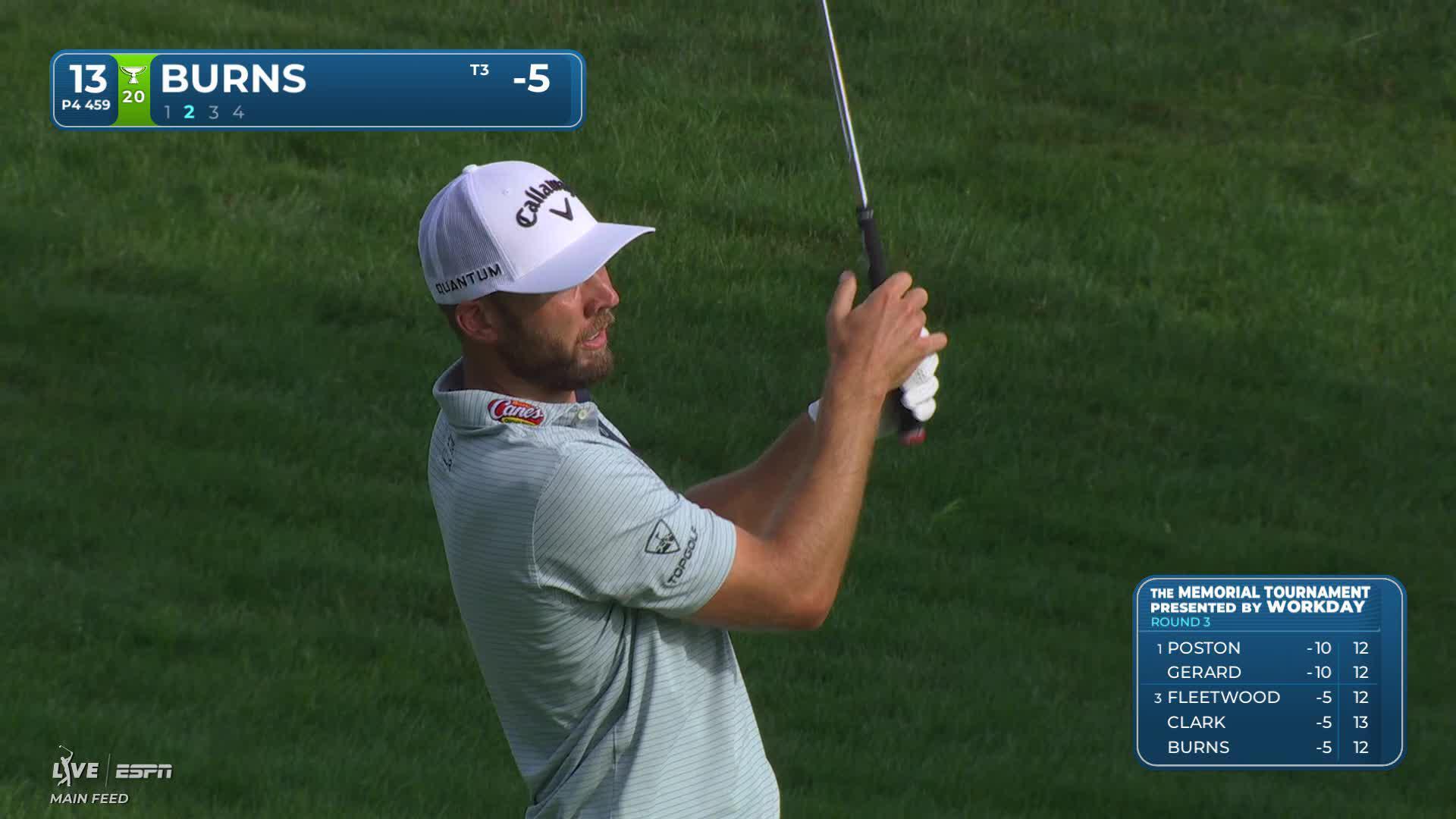 Sam Burns's 128-yard approach sets up birdie on No. 13 at the Memorial