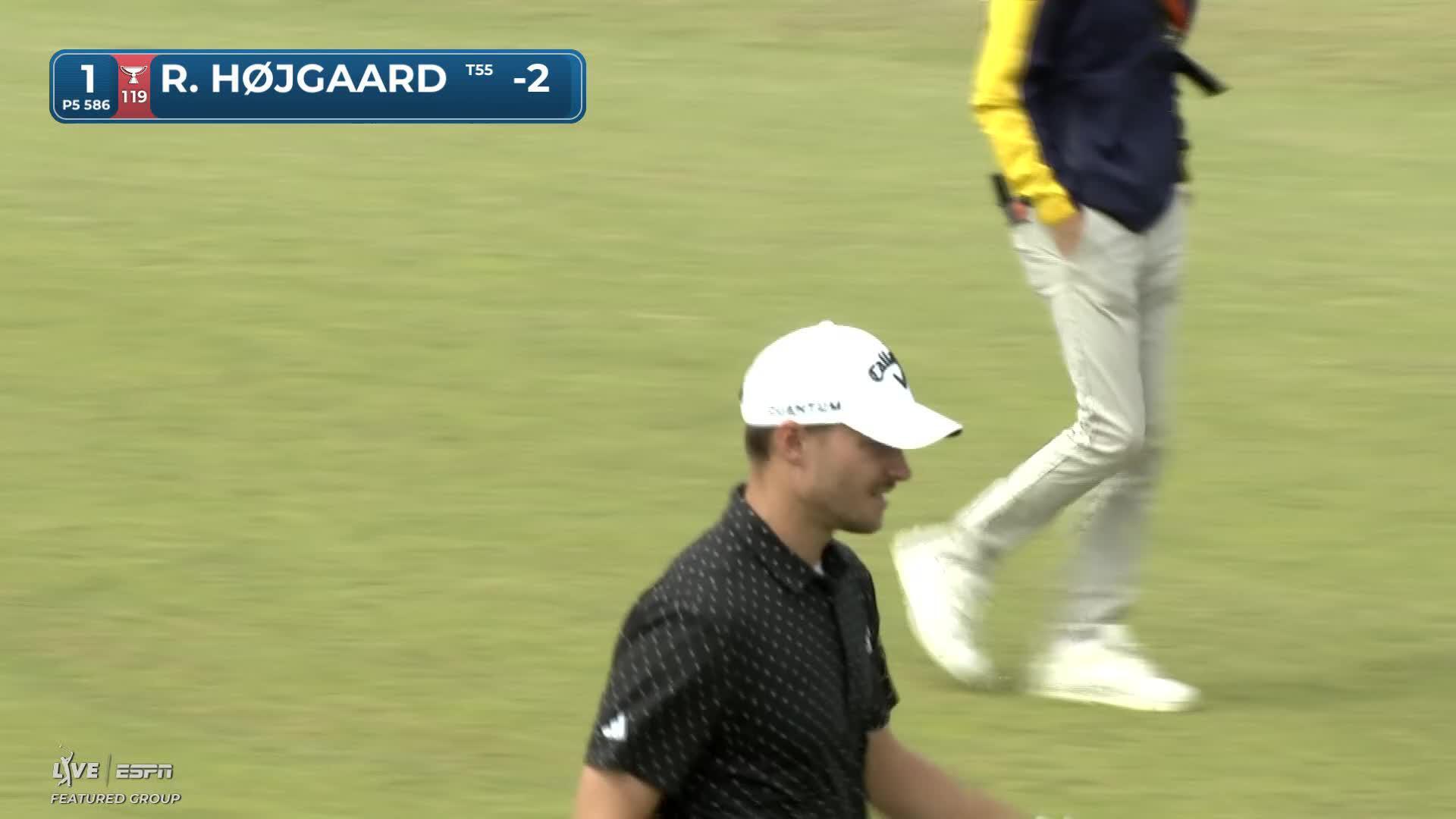 Rasmus Højgaard sinks 13-foot putt for birdie on No. 1 at Genesis Scottish Open