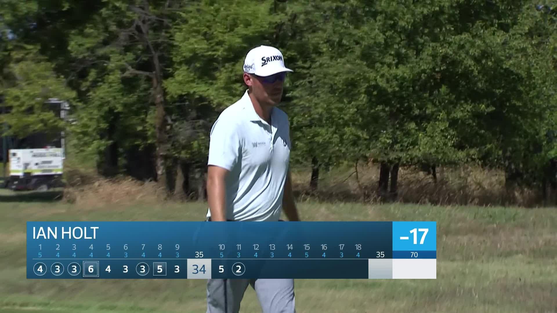 Ian Holt sinks a birdie putt on No. 11 at Compliance Solutions