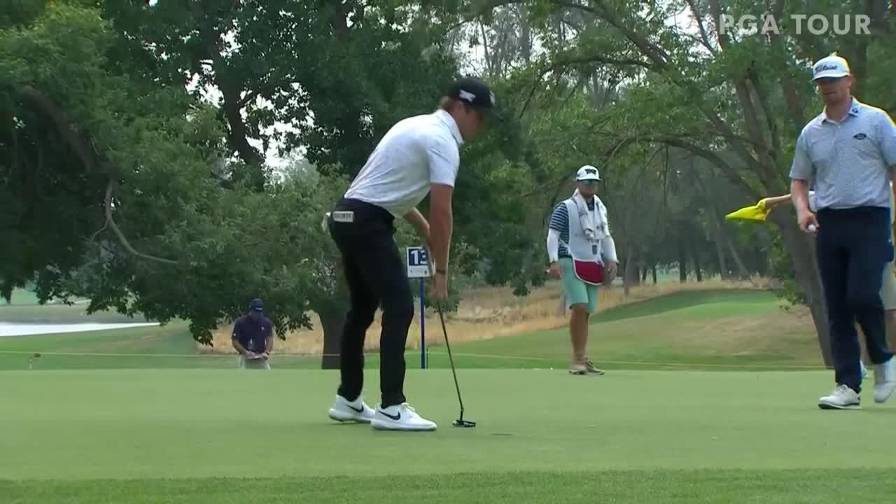 Grant Hirschman makes a birdie on No. 13 in Round 2 at Utah