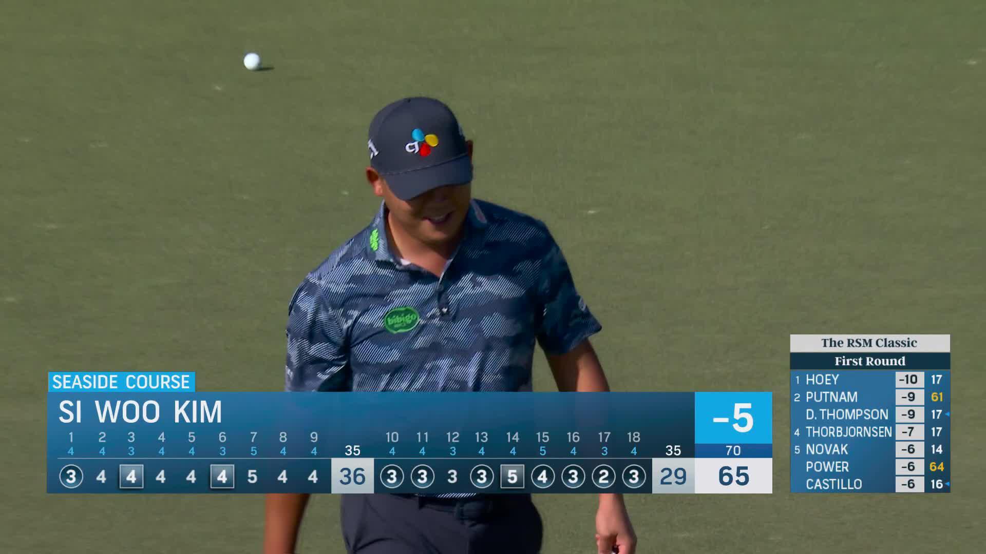 Si Woo Kim sinks 37-foot birdie putt on No. 18 at The RSM Classic