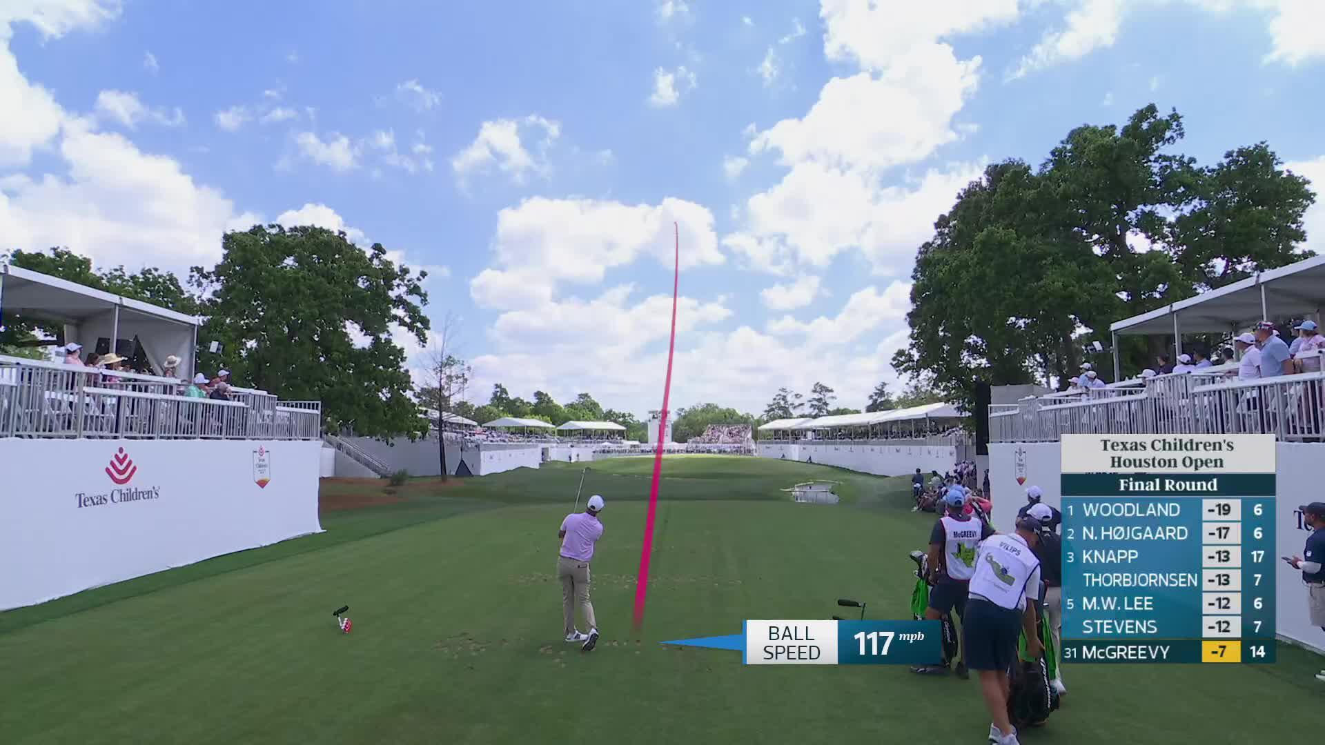 Max McGreevy hits 149-yard approach to 5 feet, sets up birdie on No. 15 at Texas Children's