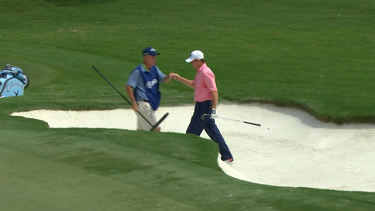 Shaun Micheel holes his bunker shot at PGA Championship
