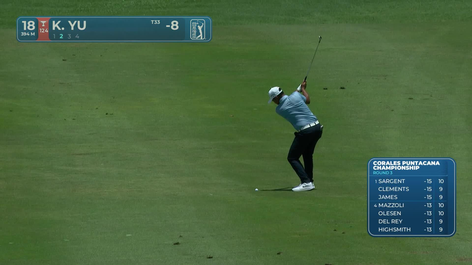 Kevin Yu sinks 14-foot birdie putt on No. 18 at Corales Puntacana