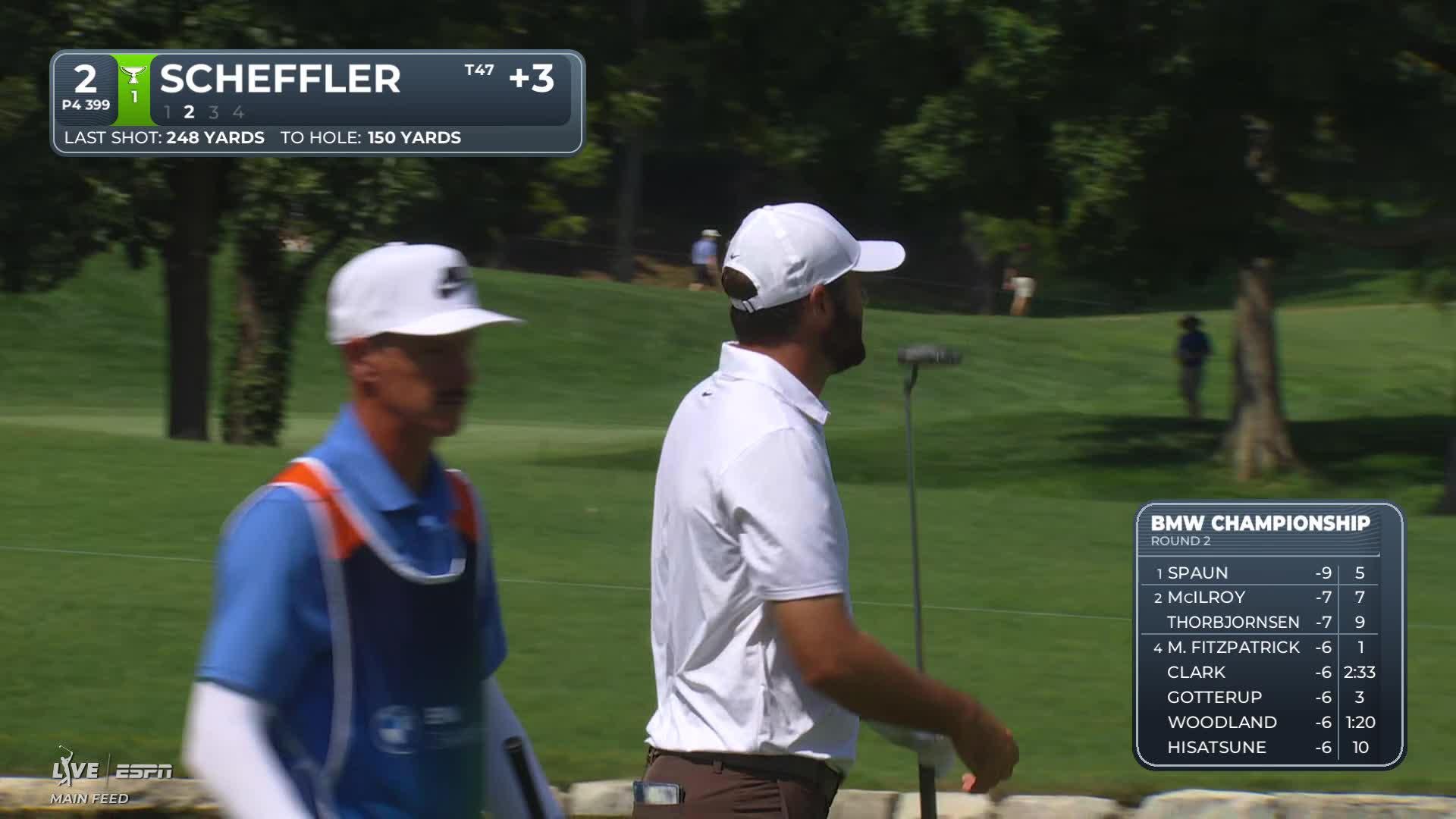 Scottie Scheffler sinks 22-foot birdie putt on No. 2 at BMW Championship