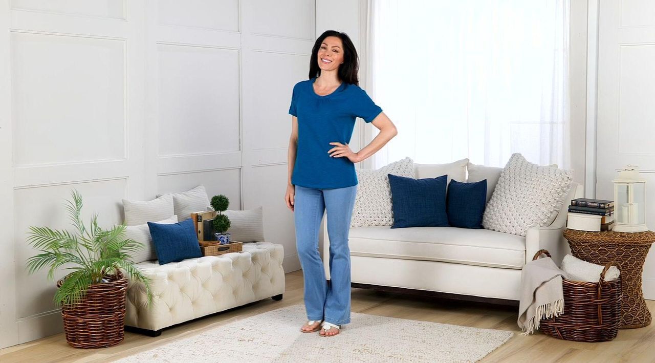 Denim & Co. Texture Knit Round Neck Short Sleeve Lace Detail