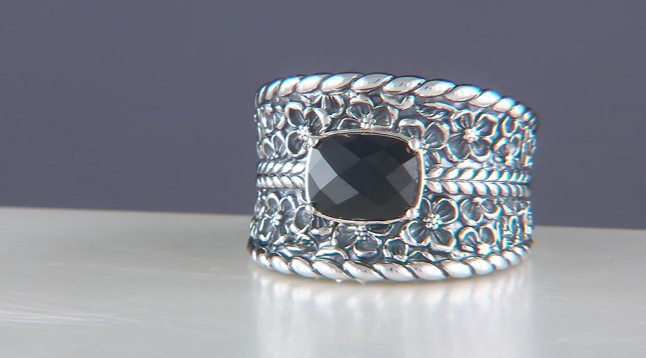 JAI Sterling Silver Gemstone and Floral Textured Saddle Ring - QVC.com