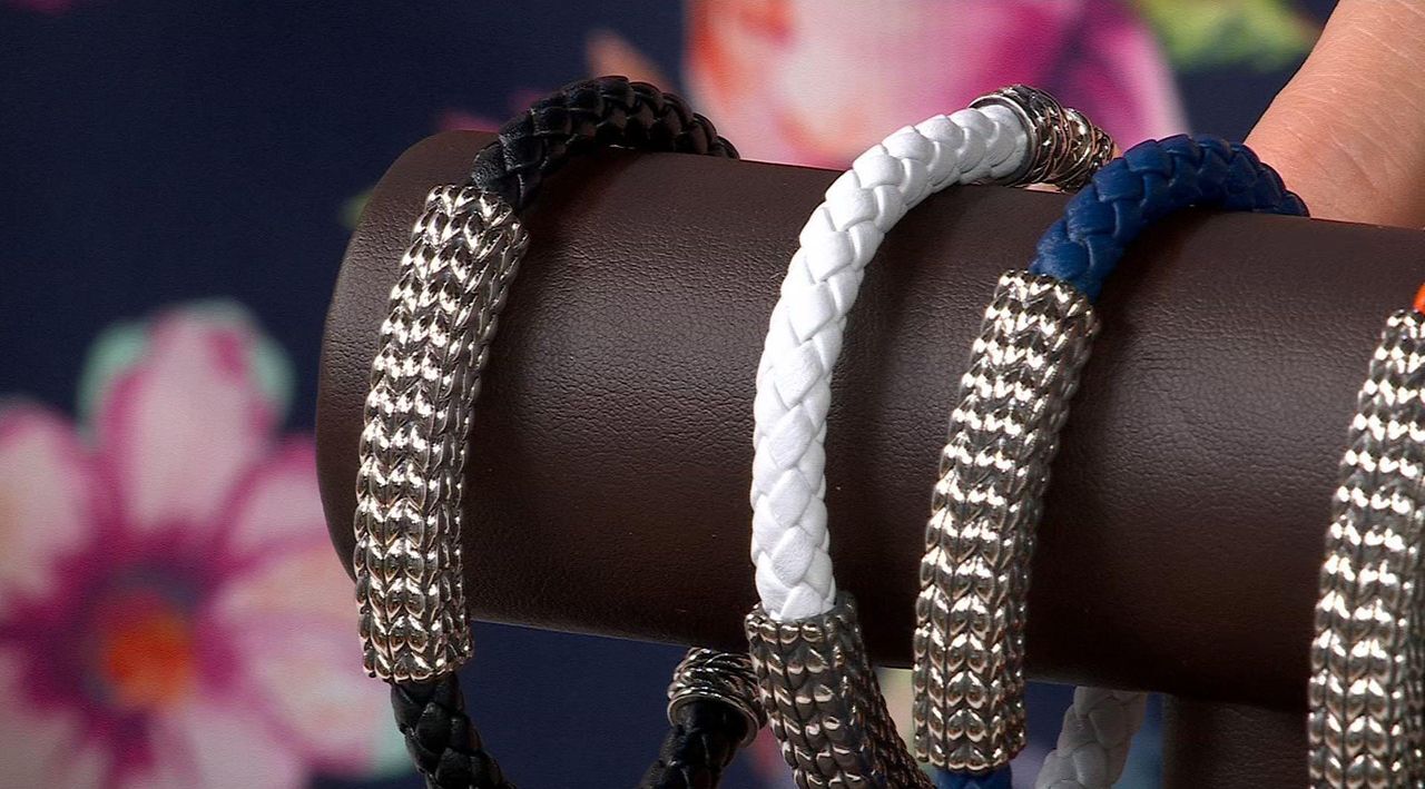 JAI Sterling Silver Woven Leather Textured Bracelet - QVC.com