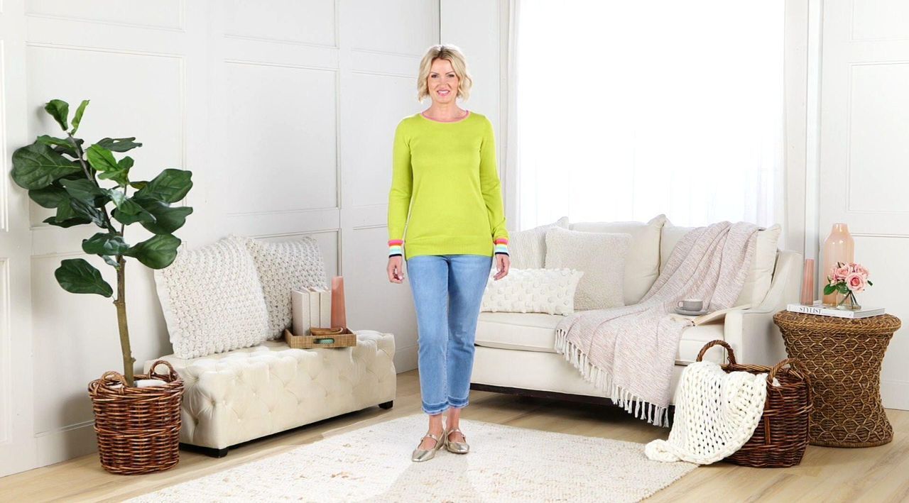 Belle by Kim Gravel Preppy Rainbow Cuff Sweater - QVC.com