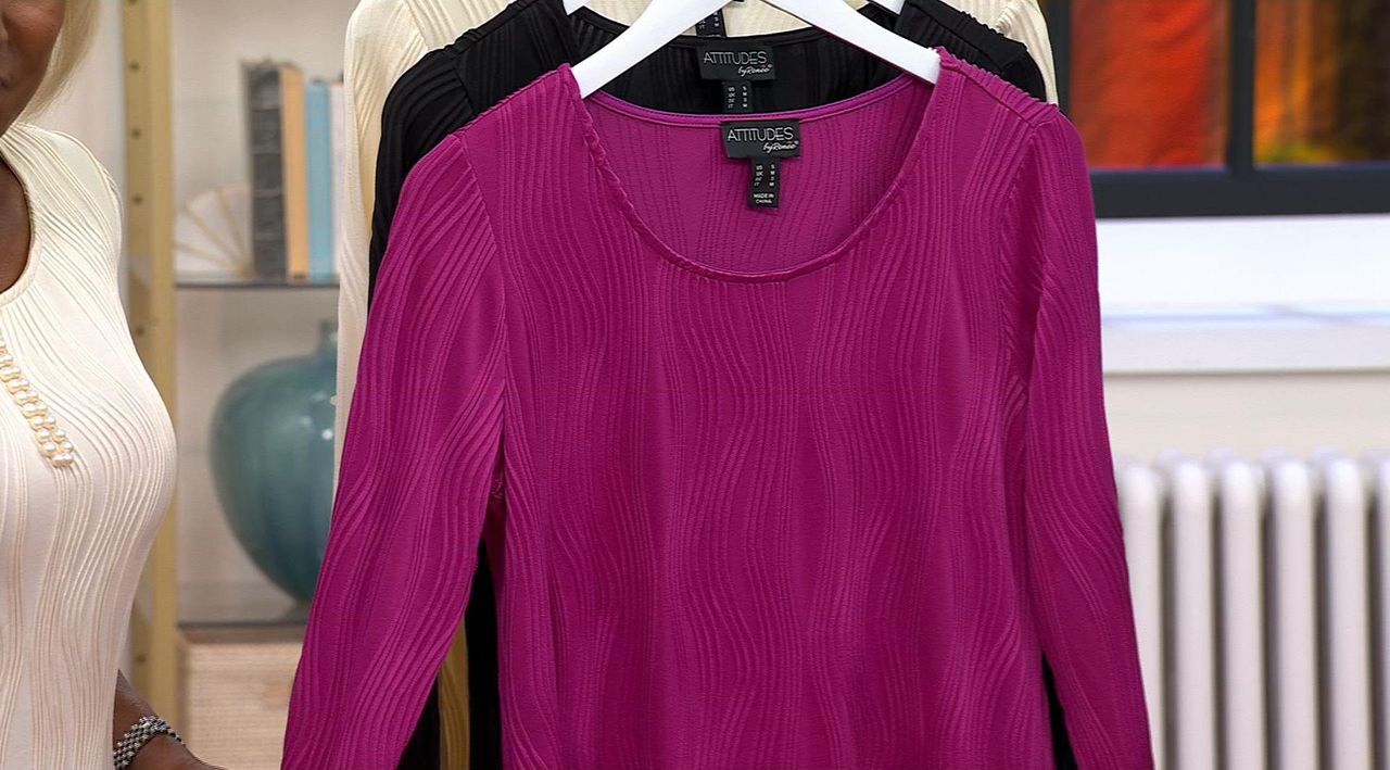 Attitudes by Renee Knit Textured Wave 3/4 Sleeve Top - QVC.com