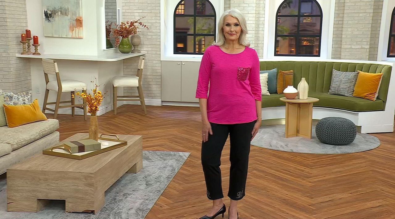Quacker Factory Set of 2 Sequin Pocket 3/4 Sleeve Tops - QVC.com