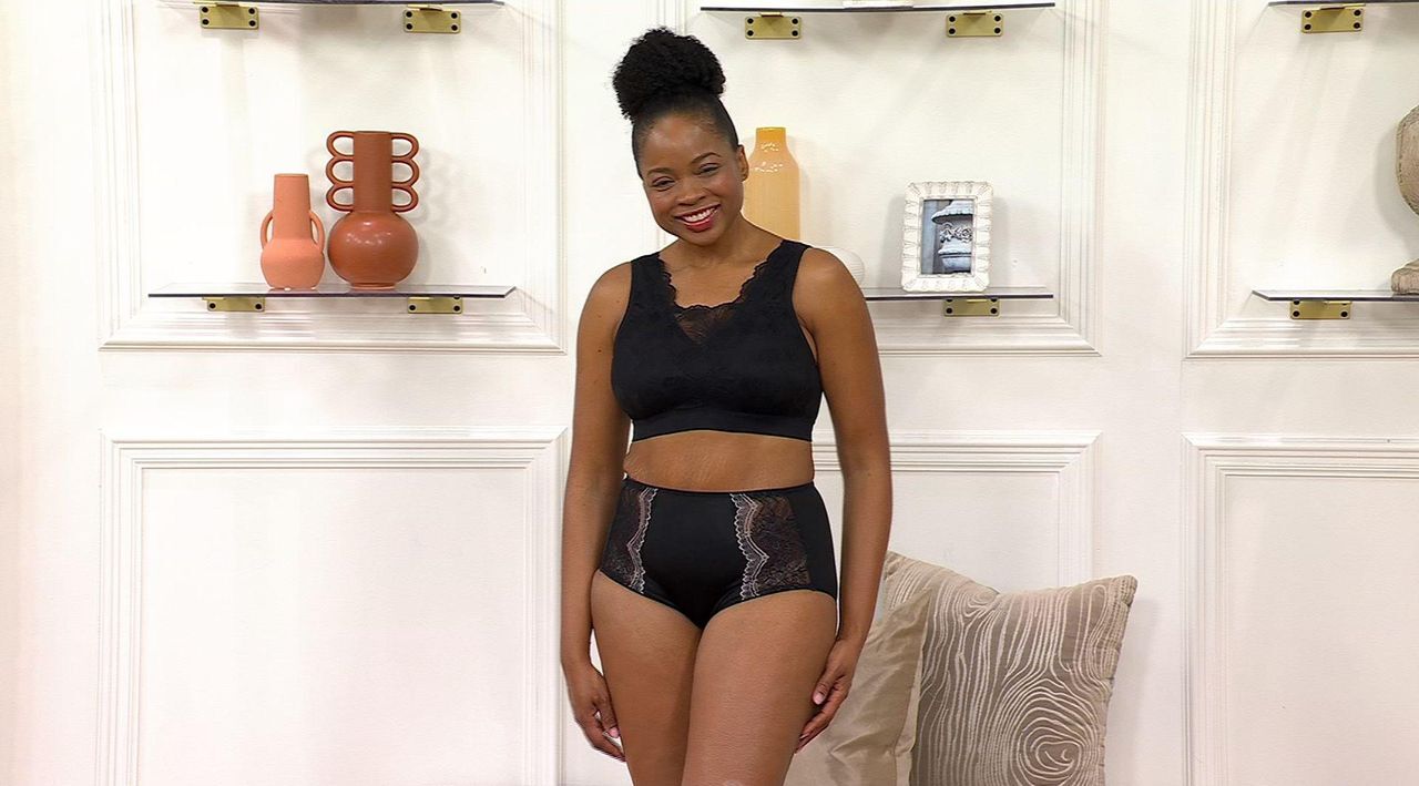 Breezies Two-Tone Lace Shimmer Hi-Cut Brief Panty Set of 2 - QVC.com