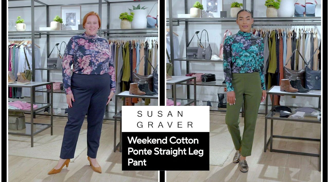 Susan Graver Weekend Petite Cotton Ponte Straight Leg Pant - QVC.com