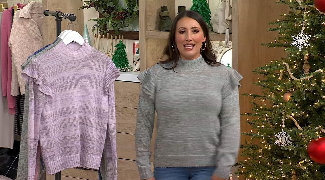 Candace Cameron Bure Ruffle Shoulder Mock-Neck Sweater