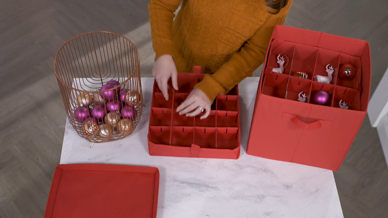 SONGMICS Small Plastic Christmas Ornament Storage Box, Cherry Red / 2