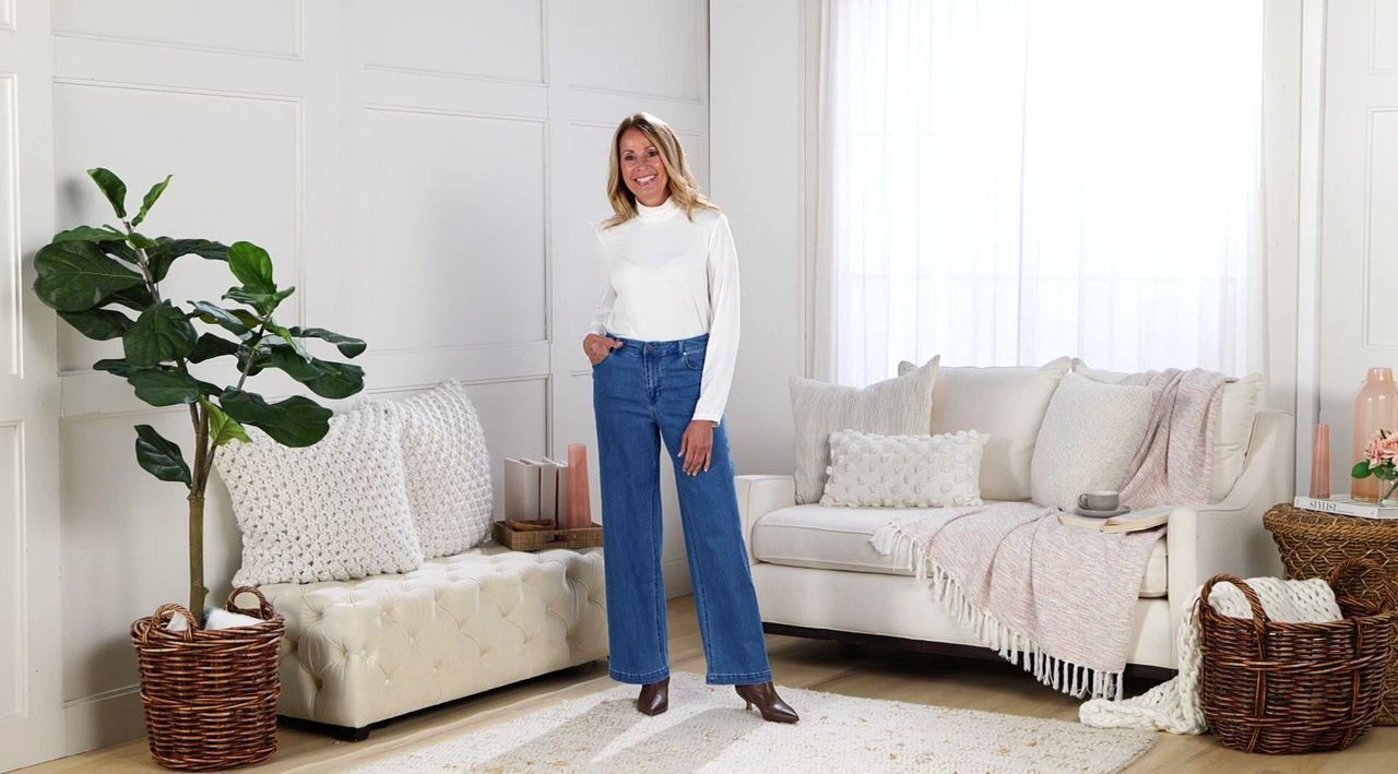 Susan Graver Regular Stretch Denim Wide Leg Pant - Indigo