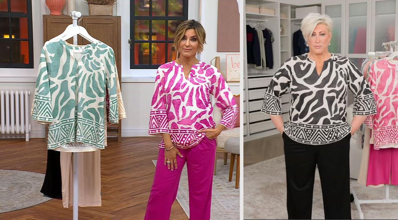 Belle by Kim Gravel Cabana Knit Stunning Border Print Top - QVC.com